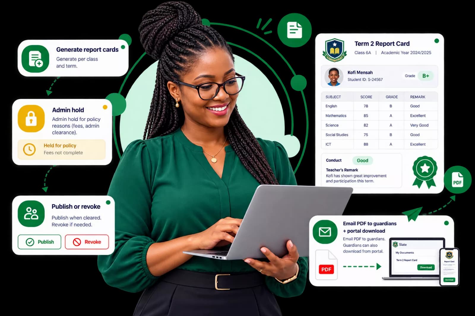 School admin managing report cards on Slate
