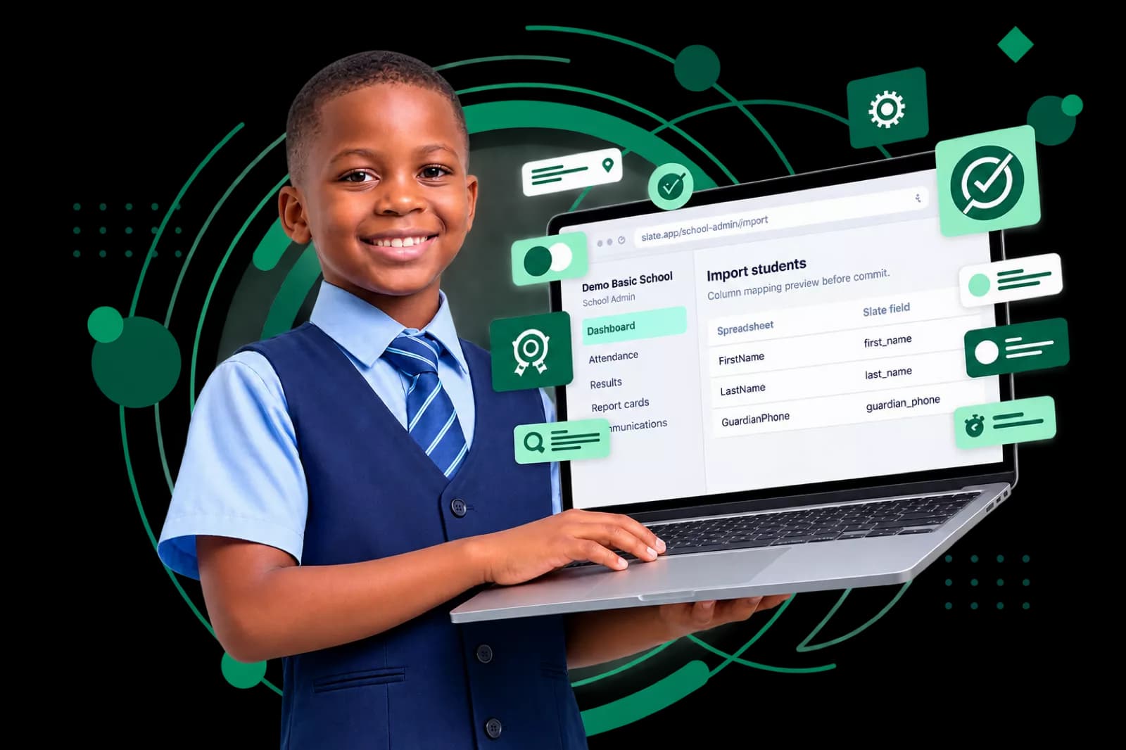 Student setting up school records on Slate
